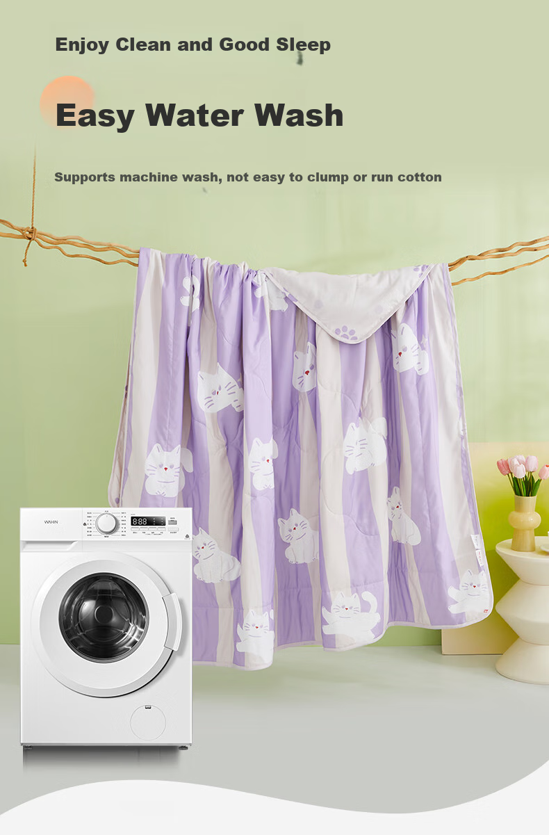 Hengyuanxiang Summer Cooling Quilt, Class A Antibacterial, 20% Soybean Fiber, Washable Air Conditioning Quilt for Summer, Lazy Cat Design, 160*210cm 8