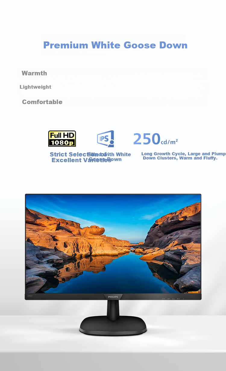 Philips 23.8-inch 2K IPS 120Hz Overclocking HDR Low Blue Light Flicker-Free HDMI 2.0 + DP 1.4 Energy-Saving Office Monitor 24E2N1500 3