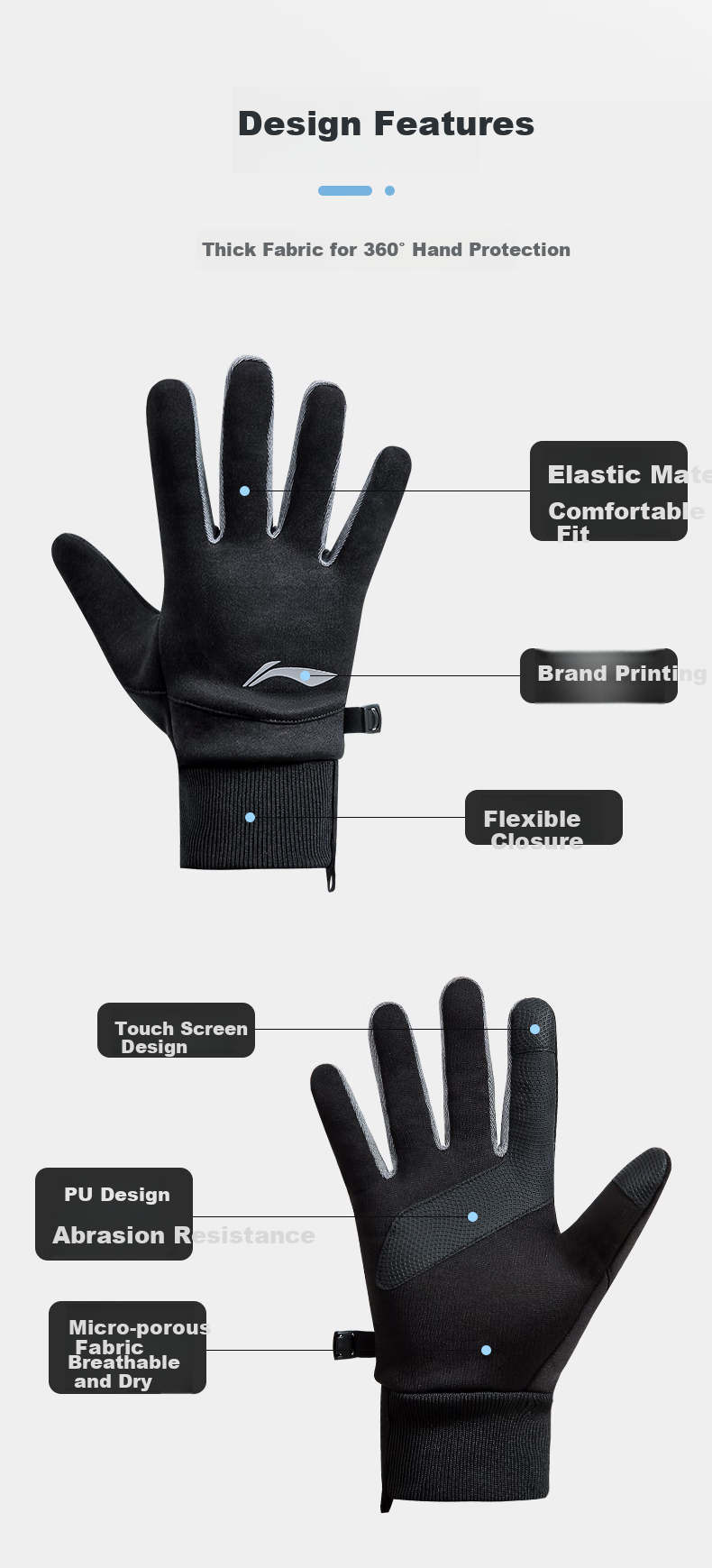 Li-Ning Cycling Gloves for Winter, Unisex Warm Motorcycle Bicycle Windproof Cold-Resistant Sports Outdoor Running Touchscreen Gloves 3