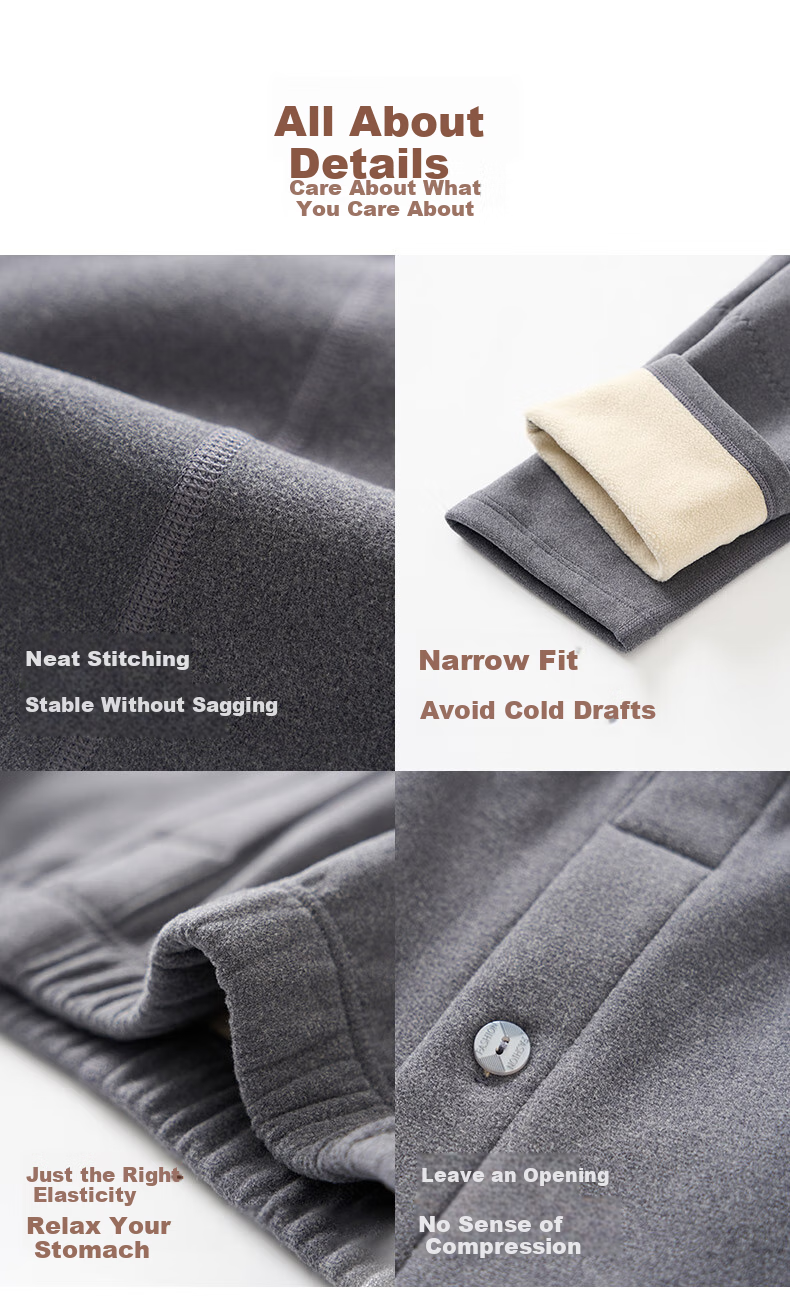 Fentengkean Men's Thermal Underwear with Wool And Mulberry Silk Knee Protection Patch, 300g Cationic Brushed Fleece Cold-Proof Pants Q0014 11