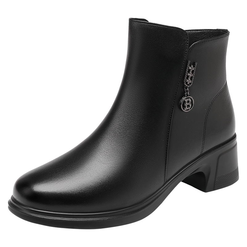 Red Dragonfly Women's Winter Short Boots with Fleece Lining, Warm Fashionable Mom Boots, Versatile Durable Soft Sole Cotton Boots WTC457071H Black Size 39