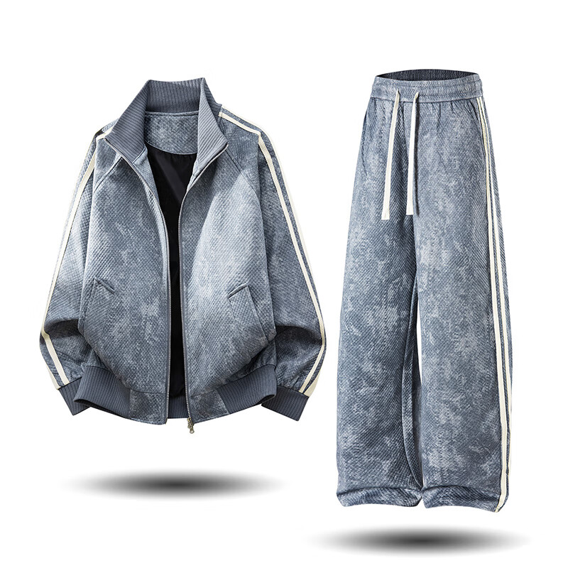 Dingfengbaoluo American Style Premium Couple's Casual Sports Loose Jacket and Pants Set YTT07 Denim Blue XL