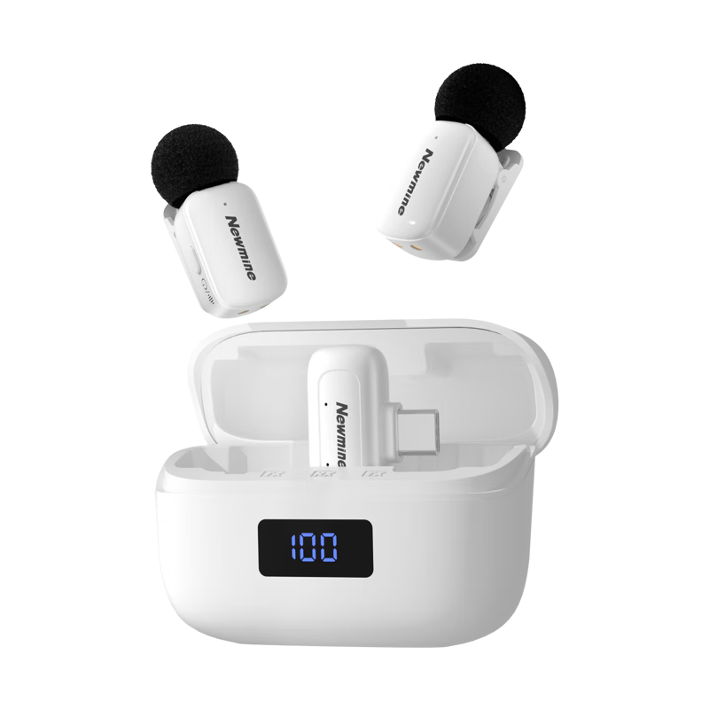 Newmine MC225 Wireless Lavalier Microphone, for Live Streaming Hosts, Mini Audio Pickup, Outdoor Interviews, Short Video Recording, Conference Recording Equipment, Professional Noise Reduction Microphone, One-To White