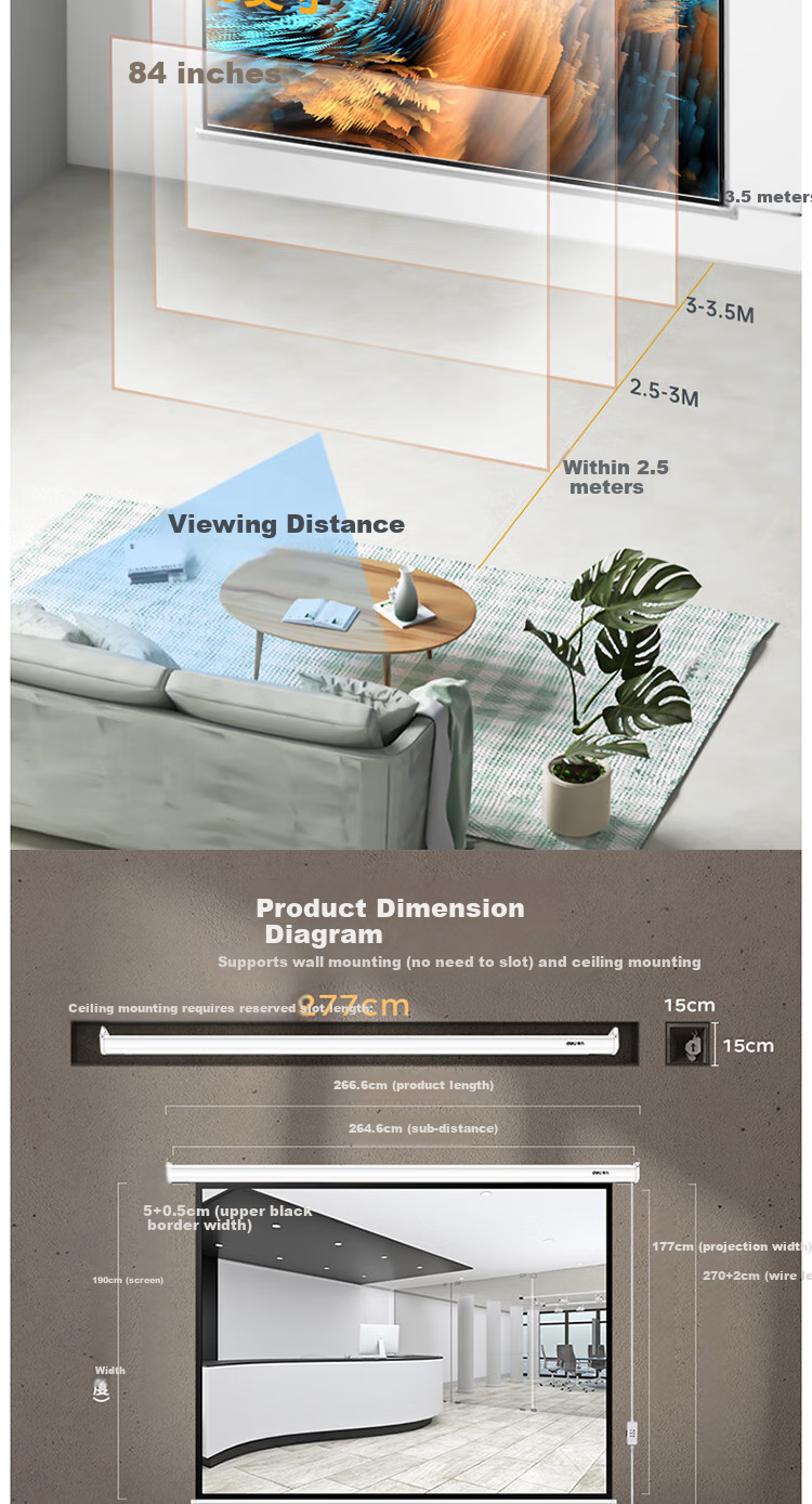 Deli 120-Inch 4:3 Electric Adjustable Projection Screen, Compatible with Jianuo, XGIMI, Dangbei, Xiaomi Projectors, Projector Screen 50493 10