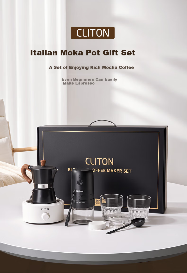 CLITON Pour-Over Coffee Maker Gift Box Set with Electric Coffee Grinder, Portable Coffee Machine for Italian Espresso And Mocha 1