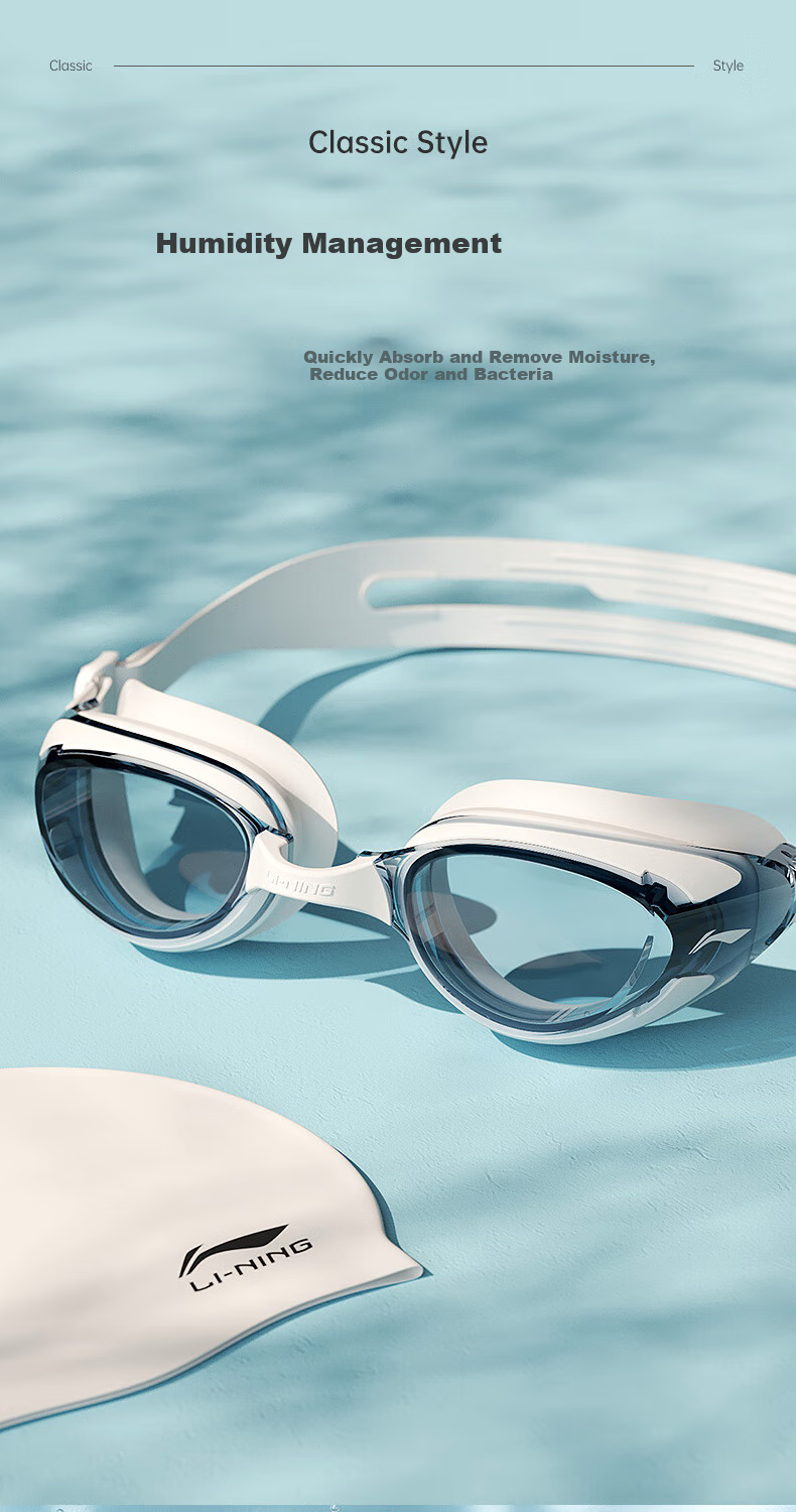 LI-NING Myopia Swimming Goggles, Waterproof And Anti-Fog, for Men And Women, High-Definition Swimming Glasses, Specially Designed for Myopia, LNJT224-13 Aurora White, -5.00 Diopters 1