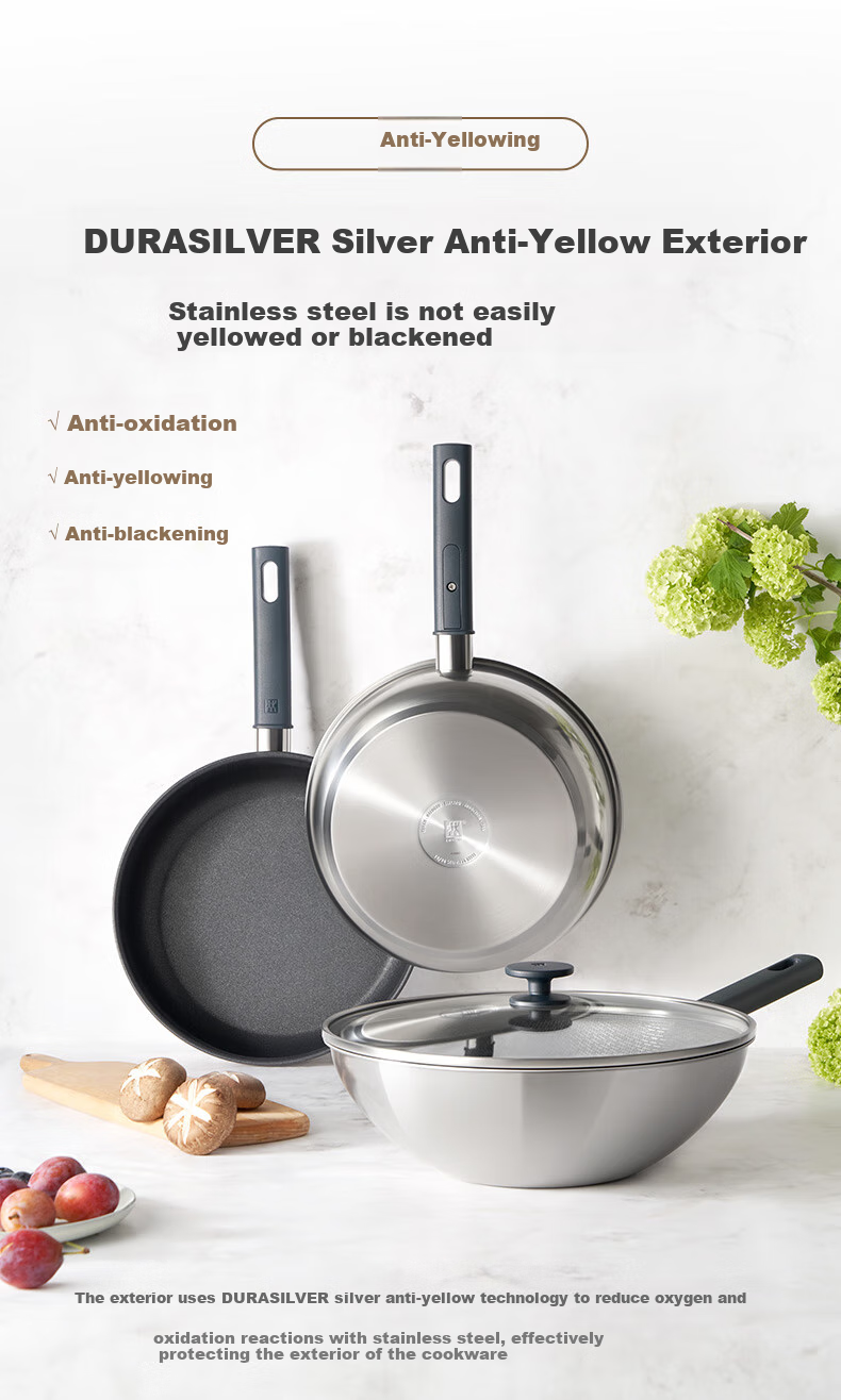ZWILLING Non-Coated Frying Pan, Anti-Yellowing Stainless Steel Pan for Eggs And Steak, SILVER Series Multi-Purpose Pan, 26cm 7