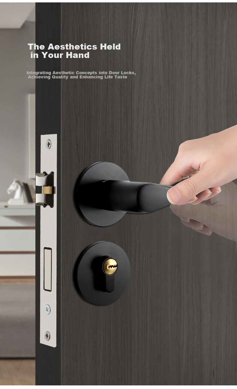 BLOSSOM Interior Bedroom Door Lock, Quiet Noise Reduction Lock Body, Copper Core Brass Key Door Lock, 268 Black 4