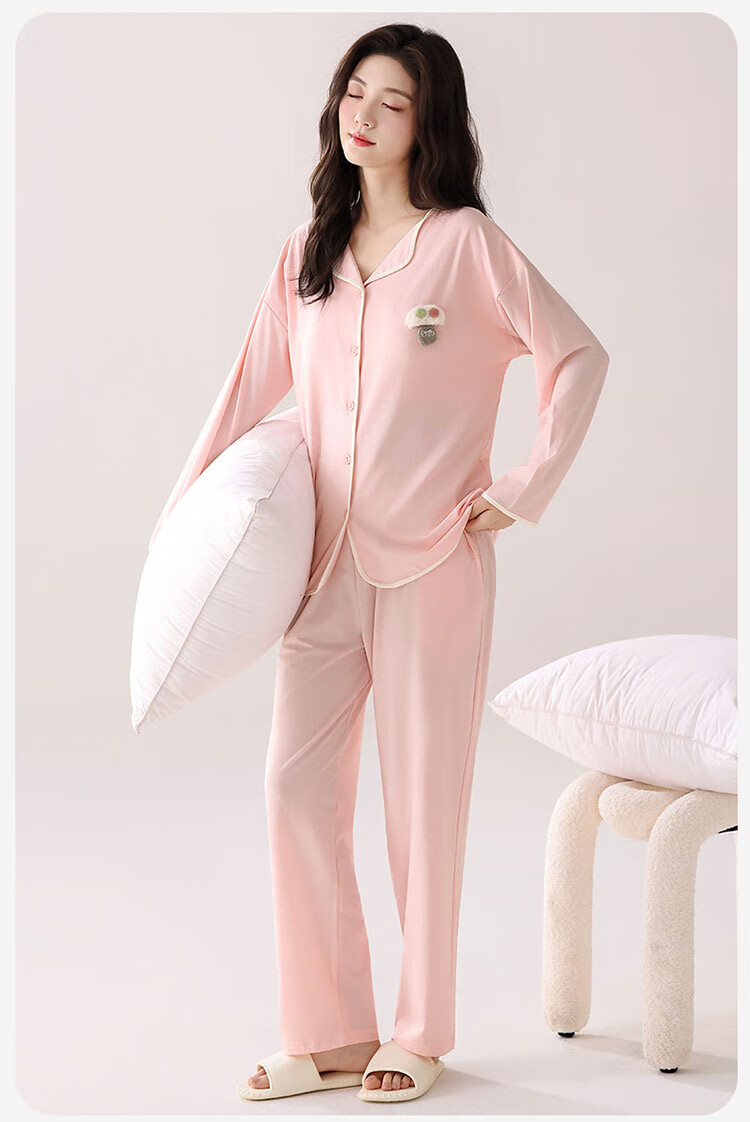 Yalu 100% Cotton Women's Pajamas 2025 New Summer Autumn Lace Cardigan Long Sleeve Long Pants Homewear Suitable for Outdoor Wear 5