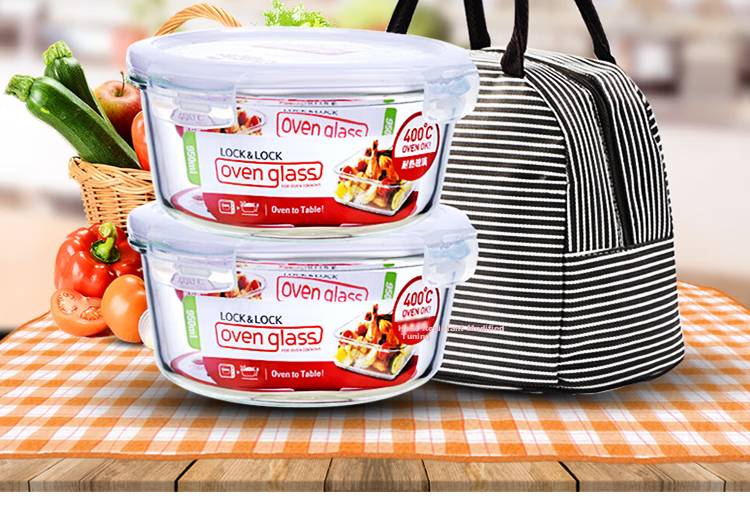 LOCK&LOCK Large Capacity Heat-Resistant Glass Food Storage Containers, Microwave-Safe Lunch Boxes, Sealed Bento Boxes, Meal Containers, Lunch Bags, 1L*2 3