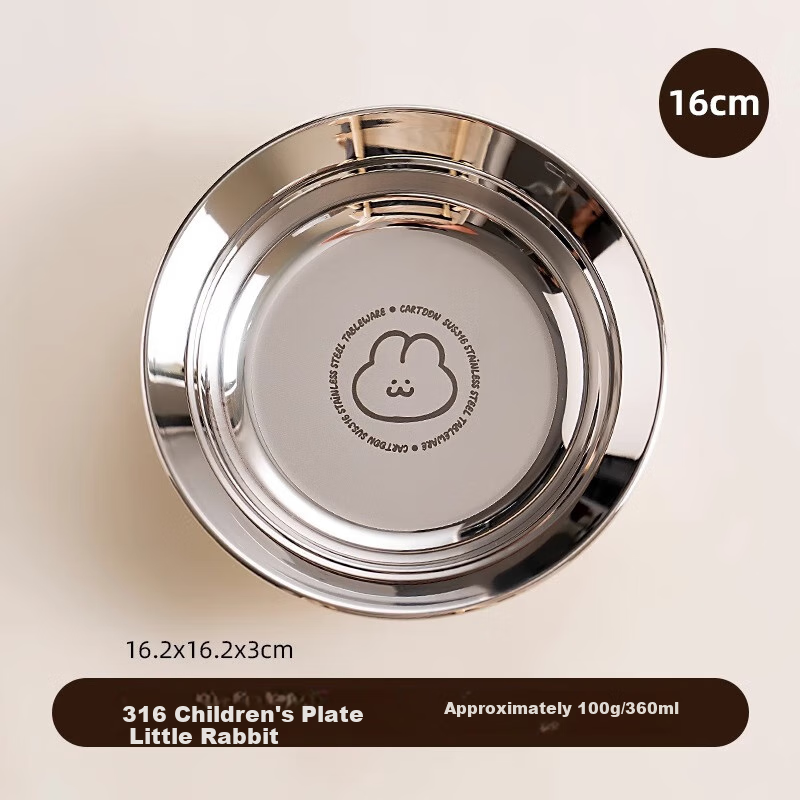 Тарелка Onlycook 316 из нержавеющей стали, детская, круглая, с рисунком "Маленький кролик", 16 см