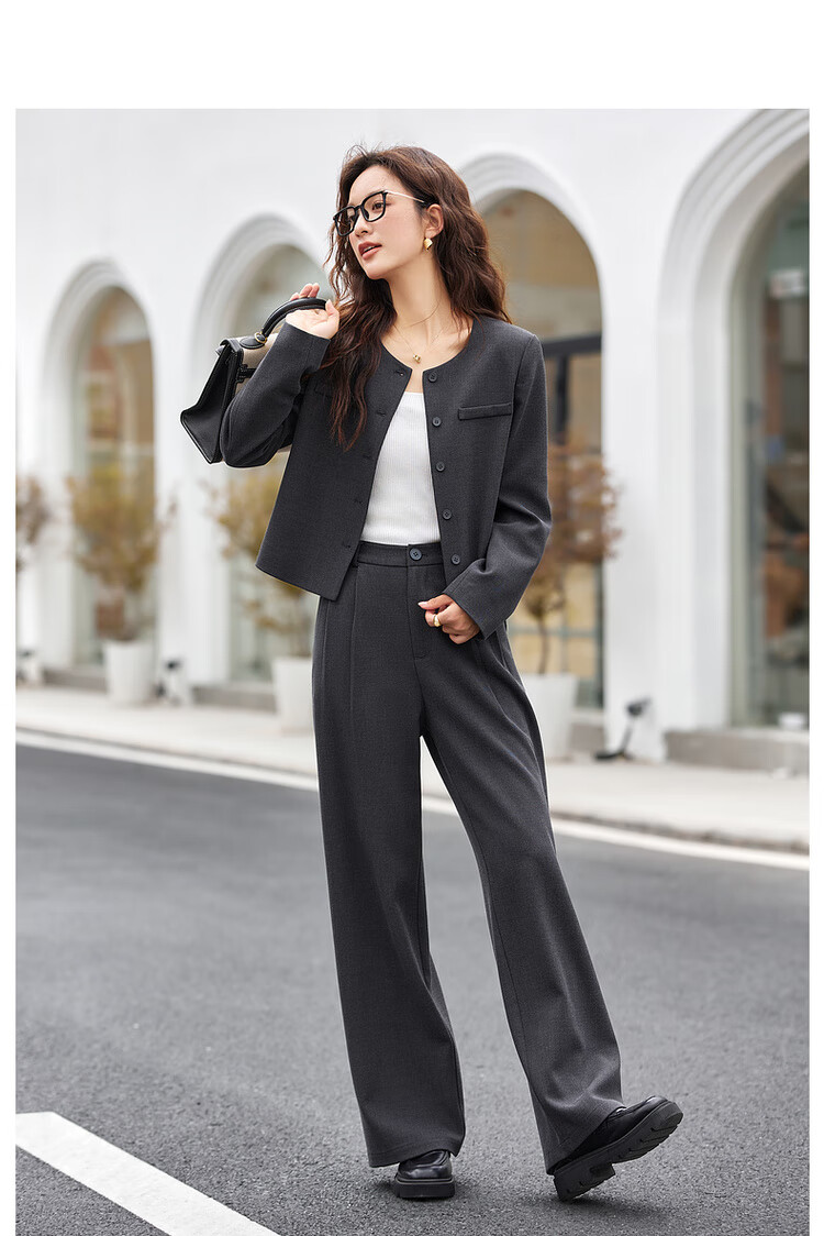 Fansiman Elegant Fashion Women's Set Top with Long Pants New Stylish Two-Piece Set Dark Gray XL 10