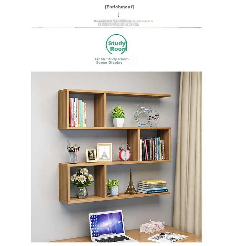 Ourunzhe Wall-Mounted Storage Rack, No Drilling Required, Double-Layer Hanging Cabinet, S-Shaped Storage Shelf, Decorative Bookshelf, Walnut Color 9