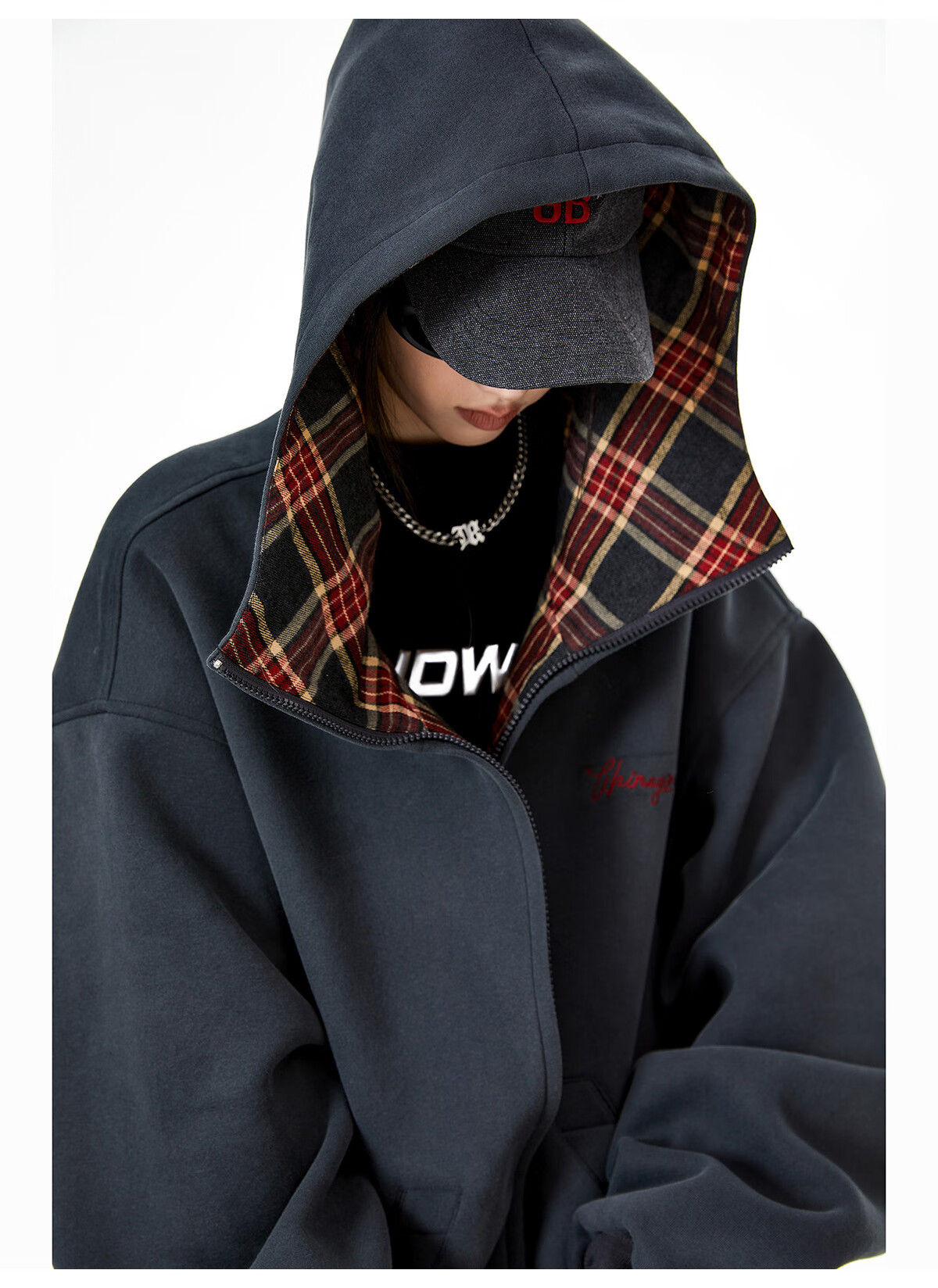ICH MODE Celebrity Style American Plaid Patchwork Cardigan Sweatshirt Autumn Jacket Sports Cardigan Top Women Heather Gray XL 4