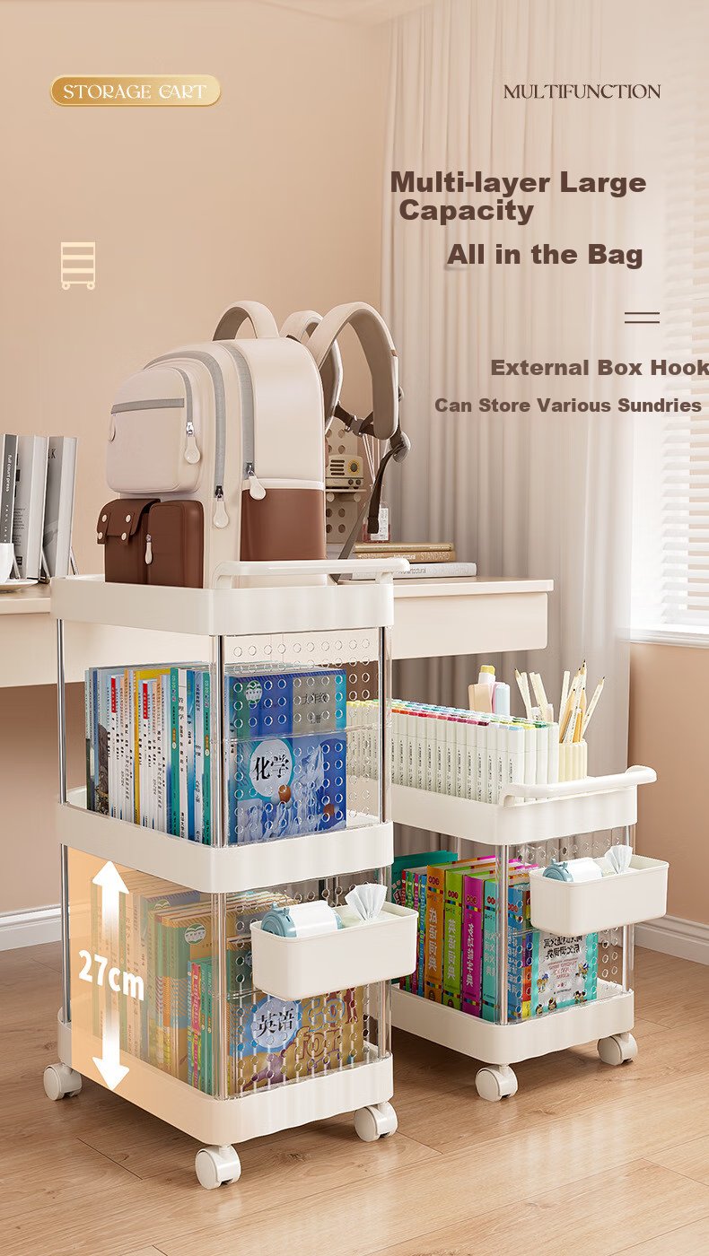 Anerya Movable Desk Organizer, Under-Desk Storage Rack, Small Cart for Students' Books And Bags, Office Bag Storage Shelf 4