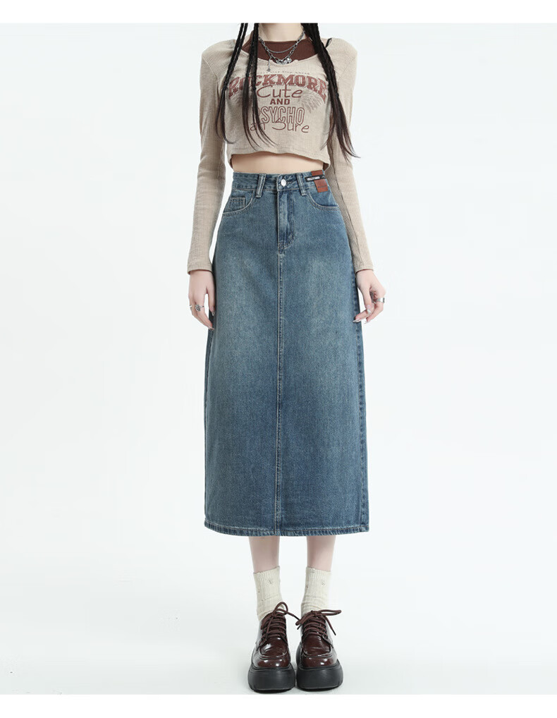 Langsha Women's Denim Skirt 2026 New High-Waist A-Line Slimming Back Slit Casual Mid-Length Pencil Skirt 14