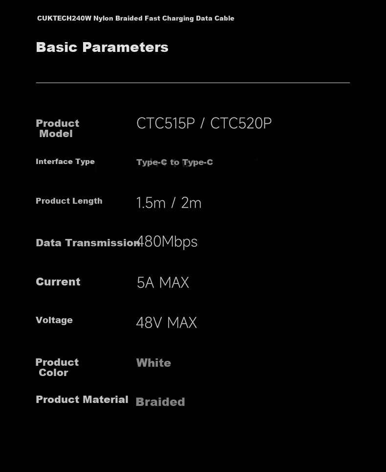 CUKTECH Kuteke Charging Cable, Type-C Data Cable, 240W High-Power PD3.1 Fast Charging, 5A Data Transfer, Suitable for Xiaomi, Apple 18/17, Huawei Phones And Laptops 10