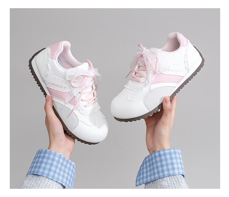 Warrior Women's Autumn Winter New German Training Shoes Flat Soft Sole Casual Student Sports Sneakers Beige Gray Pink 37 7