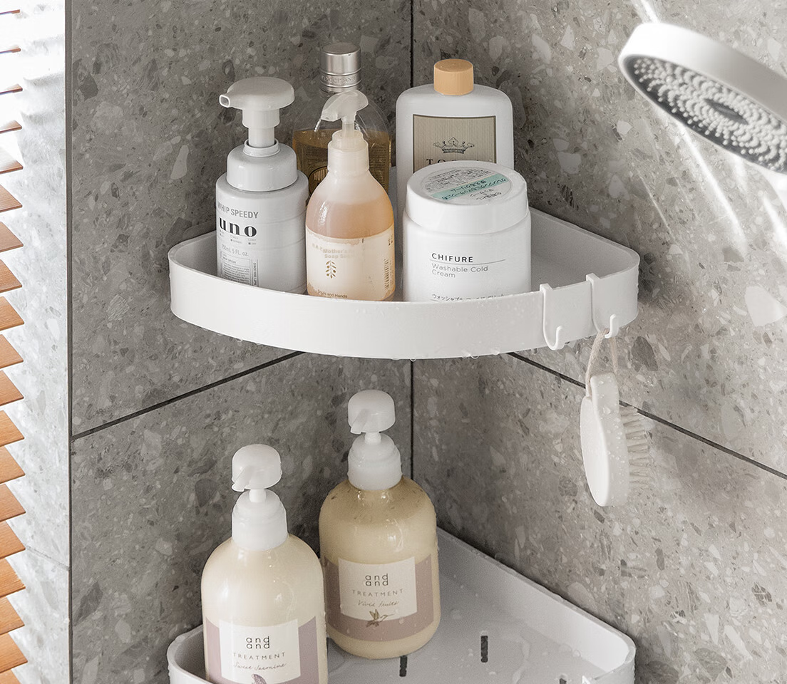 Lanjiaoluo Bathroom Storage Rack, No Drilling Required, Wall-Mounted Toilet Organizer Shelf with Hooks, 40CM 8