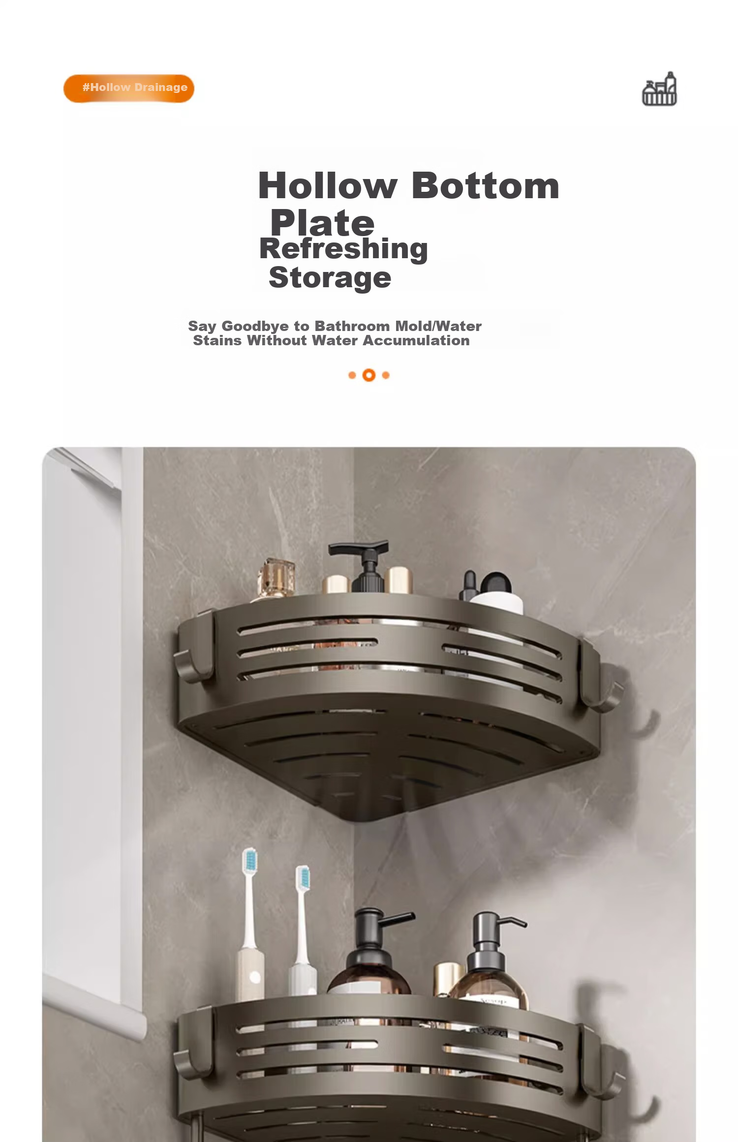 Xinpei Space Aluminum Bathroom Storage Rack, No Drilling Required, Bathroom Vanity Corner Shower Toilet Washroom Triangular Shelf Basket 12