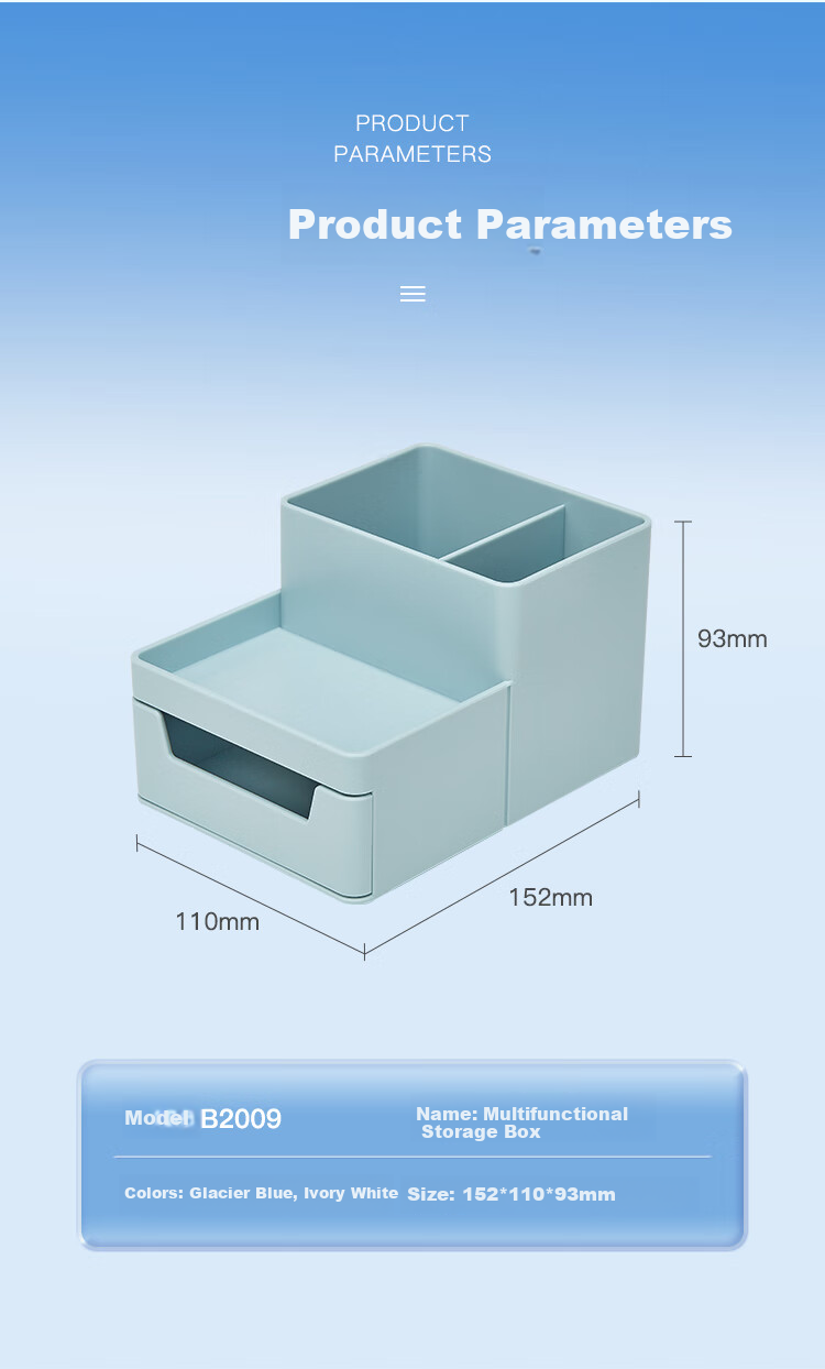 COMIX Multifunctional Desktop Office Stationery Pen Holder Storage, Stylish 4-Compartment Cosmetic Organizer Box 15.2*11*93cm Glacier Blue B2009 6