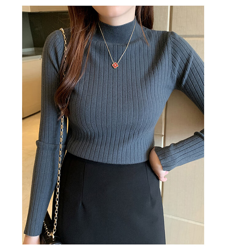 GRACEWELL Women's Knit Sweater Autumn Winter Elegant Half Turtleneck 2025 New Slim Fit Basic T-Shirt Top 21