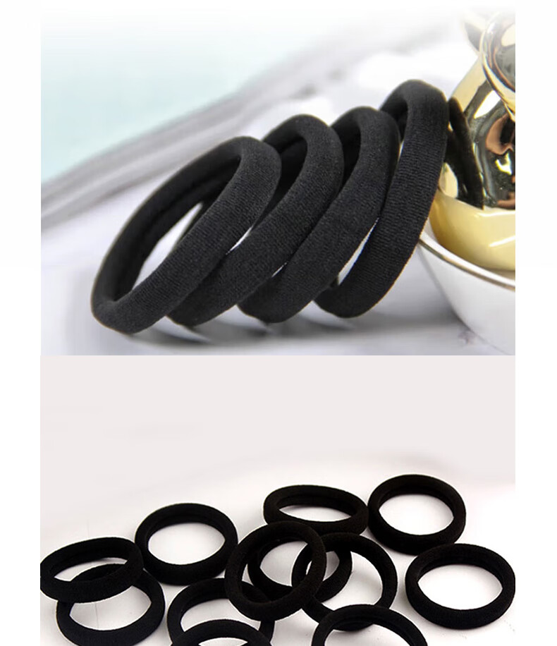 Jianyingshu High Elastic Large Black Hair Ties 30pcs Seamless Ponytail Rubber Bands Simple Hair Bands for Women 5