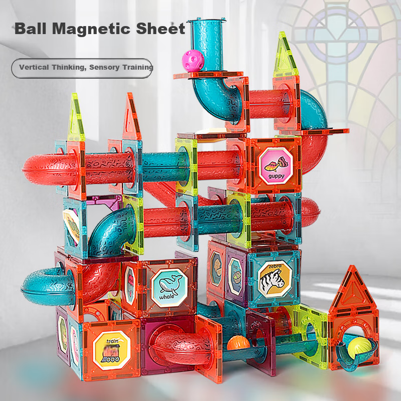 Aomengxing Magnetic Tiles, 185-Piece Set, Children's Toy, Ages 3-6, Magnetic Tube Building Blocks, Large Particles, Assembly Toy, Baby Birthday Gift