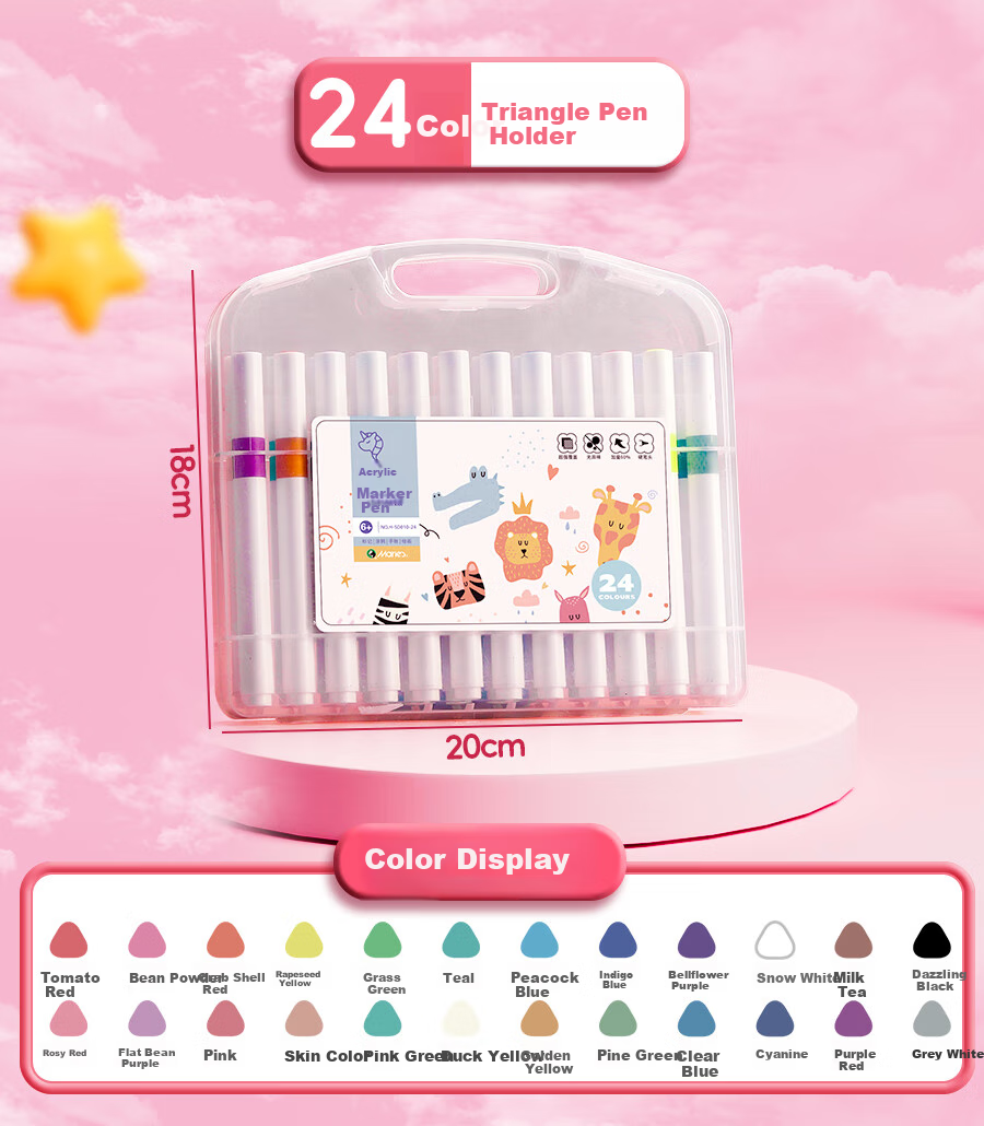 Marie's 12-Color Acrylic Markers, Waterproof, Non-Translucent, Stackable, Guka Watercolor Pens, Washable, Elementary School Children's Doodle Colored Pens, Art Sketching Watercolor Pens 12