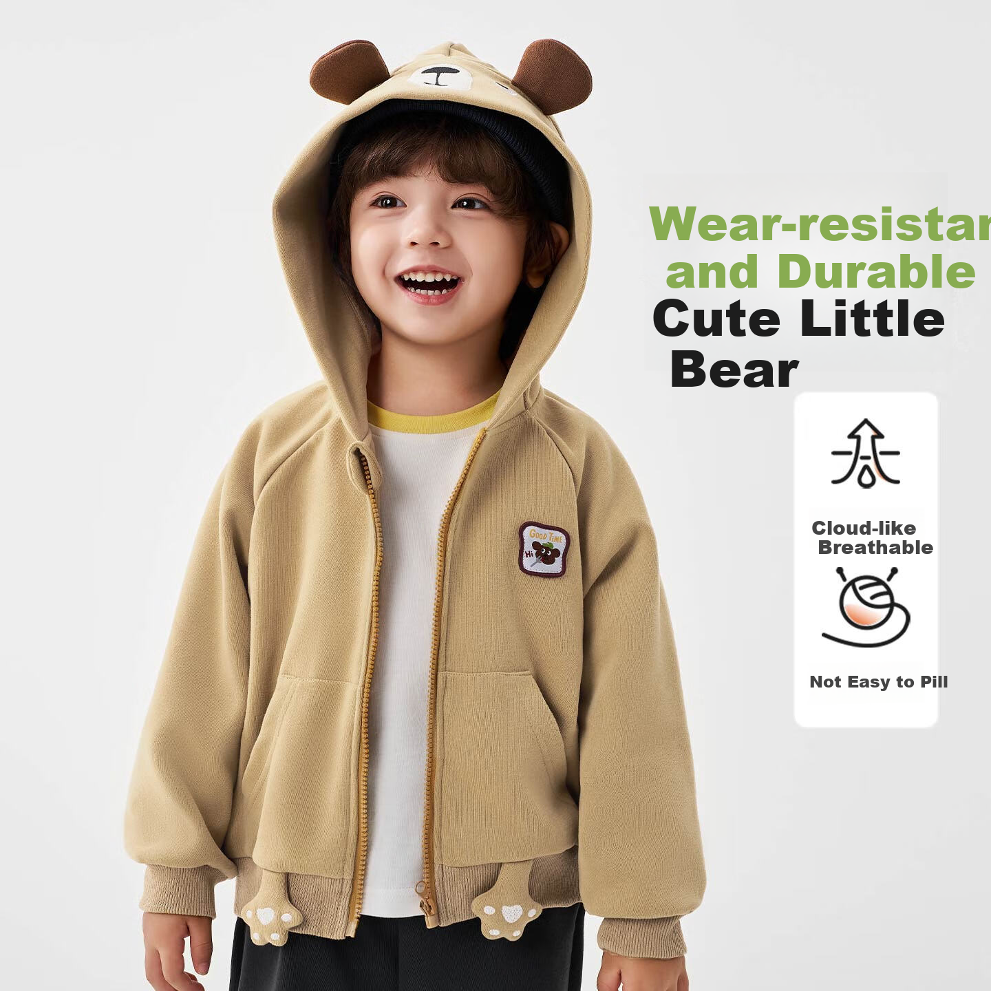Badibadi Spring And Autumn Infant Boy's Hooded Jacket, Cardigan, Sports Casual Versatile Outerwear, Meishijia Bear, Size 80