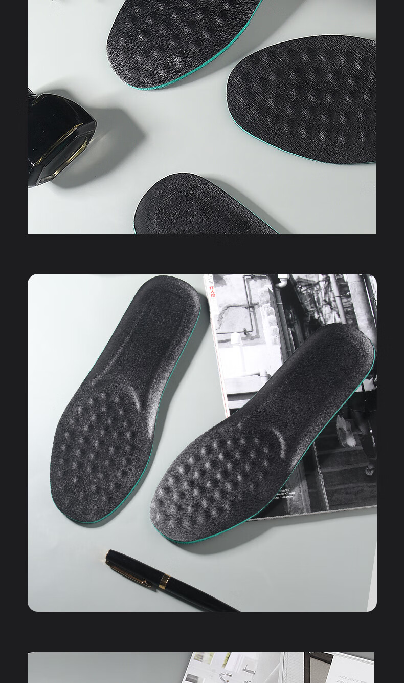Maigaole 2 Pairs Leather Shoes Insoles for Men, Sweat-Absorbing Breathable Thickened Soft Shock-Absorbing Board Shoes Insoles, Black Cowhide, Size 37-38 10