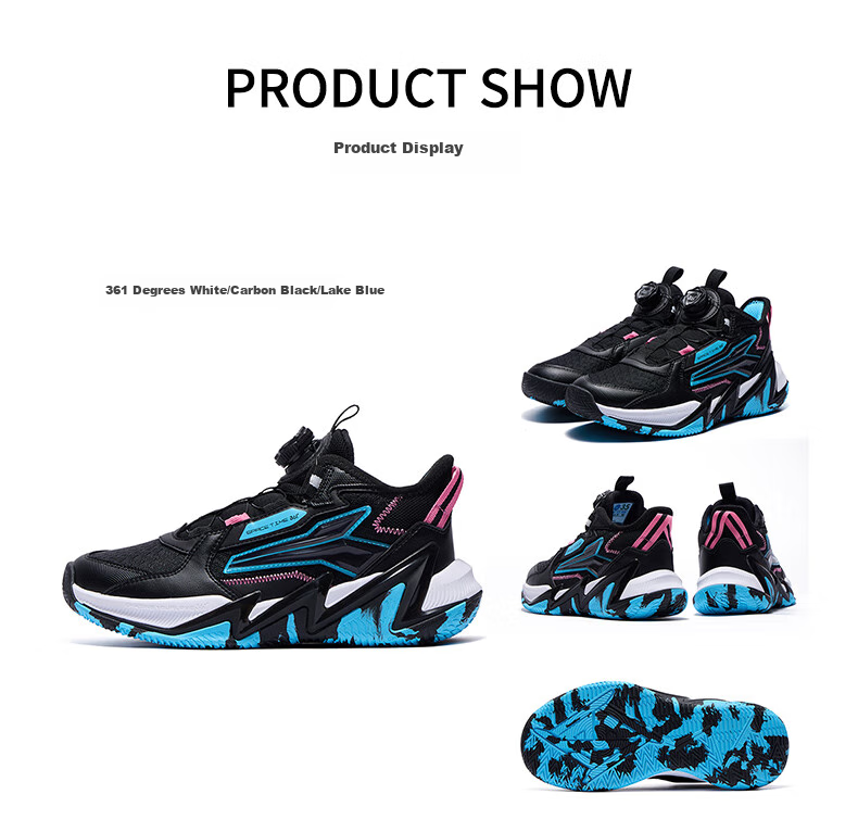 361° Kids' Sports Shoes 2025 Autumn Teenagers' Hard Court Wear-resistant Rapid Elastic Anti-twist Basketball Shoes Black Size 37 19