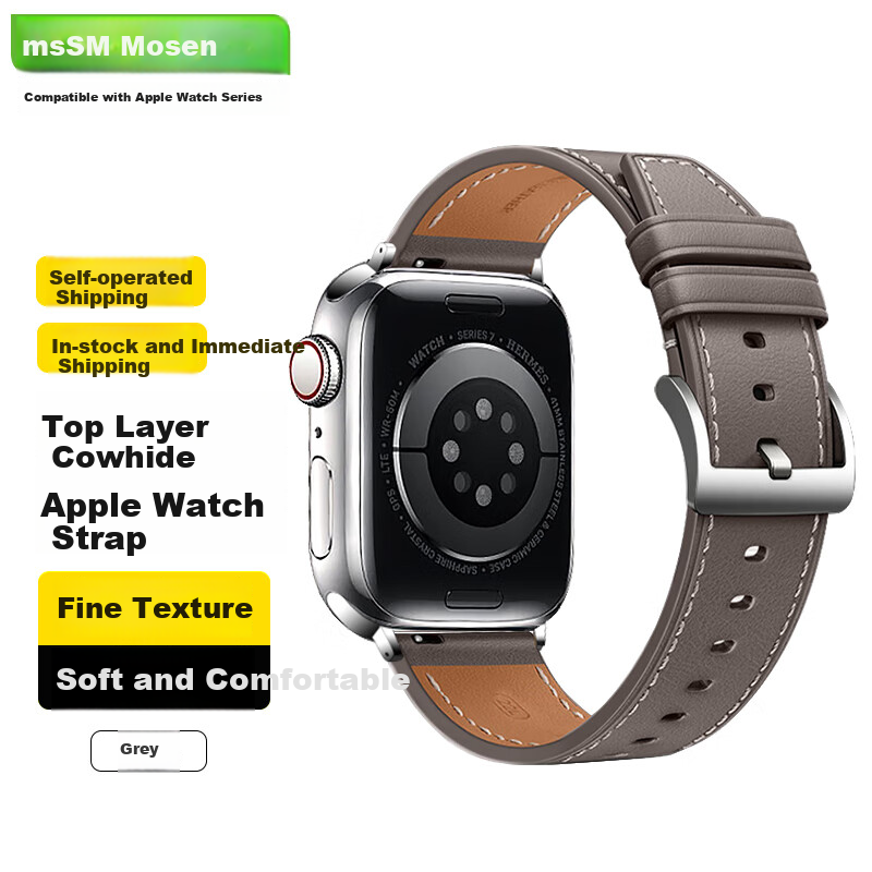 Ремешок MSSM из натуральной кожи для Apple Watch Series 11/Ultra3/S10/9/SE3, с пряжкой-булавкой, темно-серый, 42/41/40/38 мм