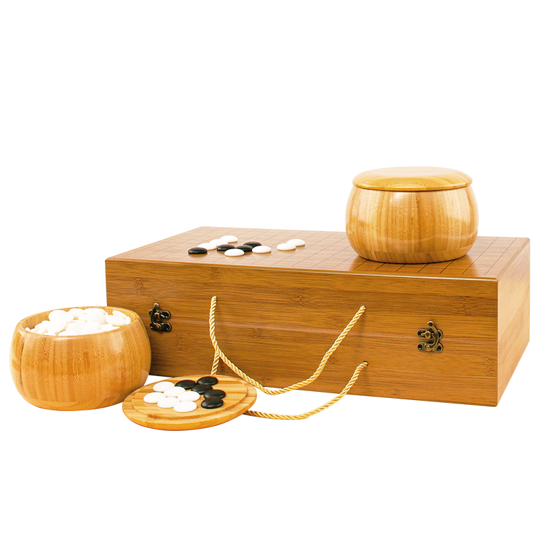 JUA Go and Gomoku Set with Nan Bamboo Chess Container, Foldable Large Board, 361 Imitation Jade Pieces for Children Beginners