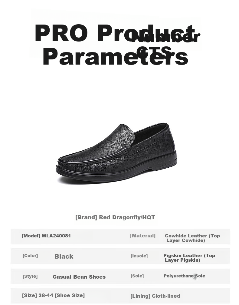 Hongqingting Leather Men's Slip-On Shoes, Business Casual Shoes for Men, Brand Loafers, WLA240081, Black, Size 41 5
