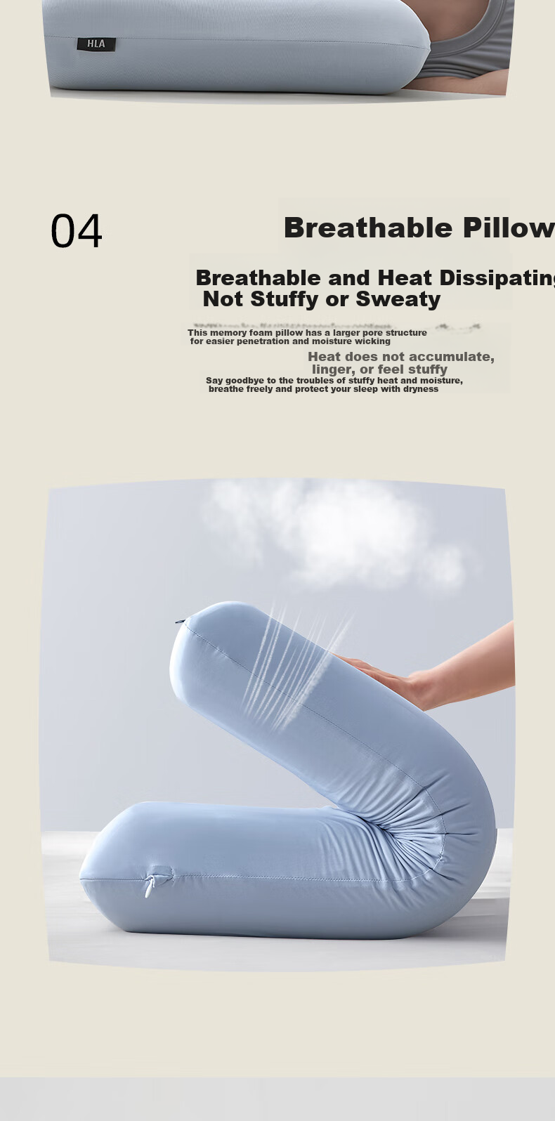 HLA Deep Sleep Memory Foam Pillow, Class A Cervical Spine Protection, Sleep Aid Pillow Core with Cooling Pillowcase, 70*42*12cm Single Pack 3