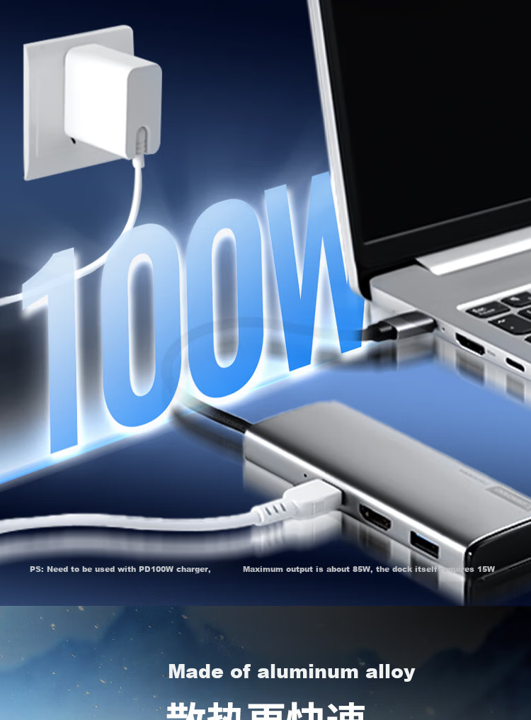 Lenovo Type-C Expansion Dock, USB3.2 Hub, 10Gbps Transmission, HDMI 4K 60Hz Converter, PD100W Expansion Dock, BY06-C2 (Metal) 8