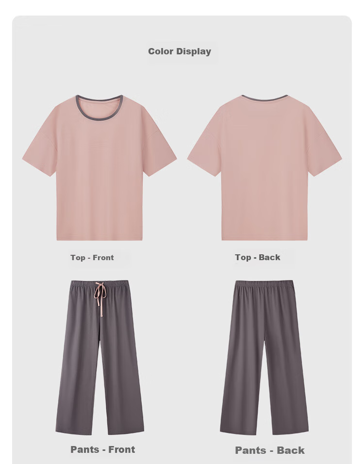 Yiershuang [Cooling] Women's Loungewear Set, Short-Sleeve Top And Long Pants, Comfortable Loose Pajamas for Wome 13