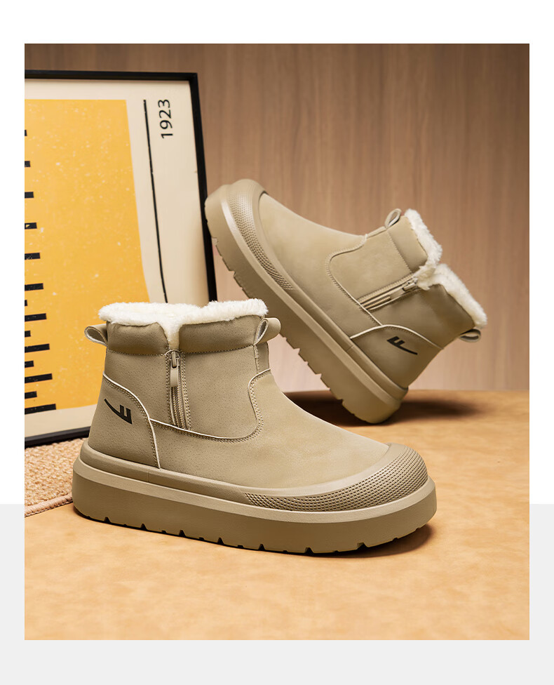Warrior Men's Snow Boots 2025 Autumn Winter New Men's Cotton Shoes Fleece Lined Thickened Warm Casual Shoes Black 39 5