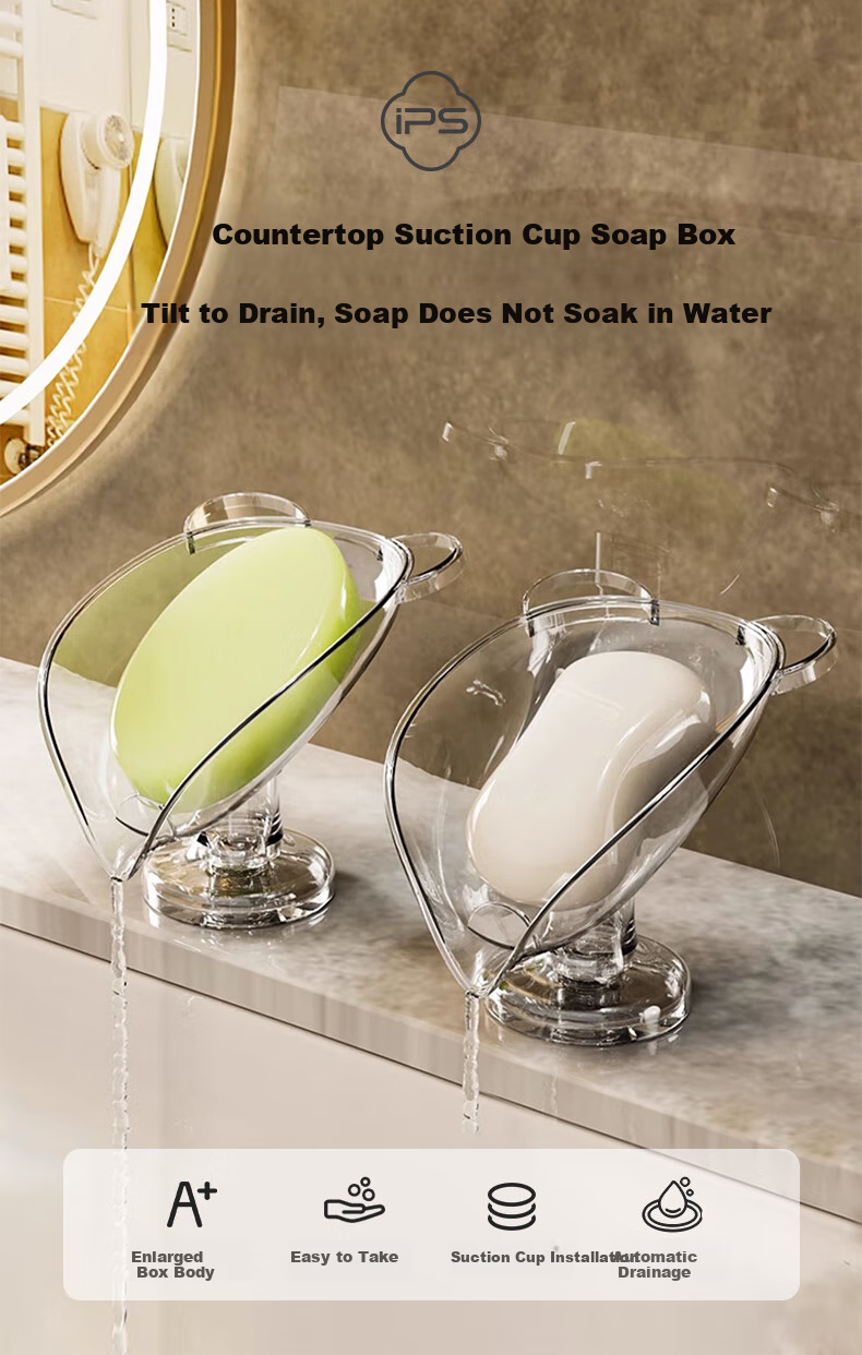 Baoshi Suction Cup Soap Dish, Slanted Draining Soap Holder, No-Drill Household Bathroom Countertop Laundry Soap Dish, Transparent 1