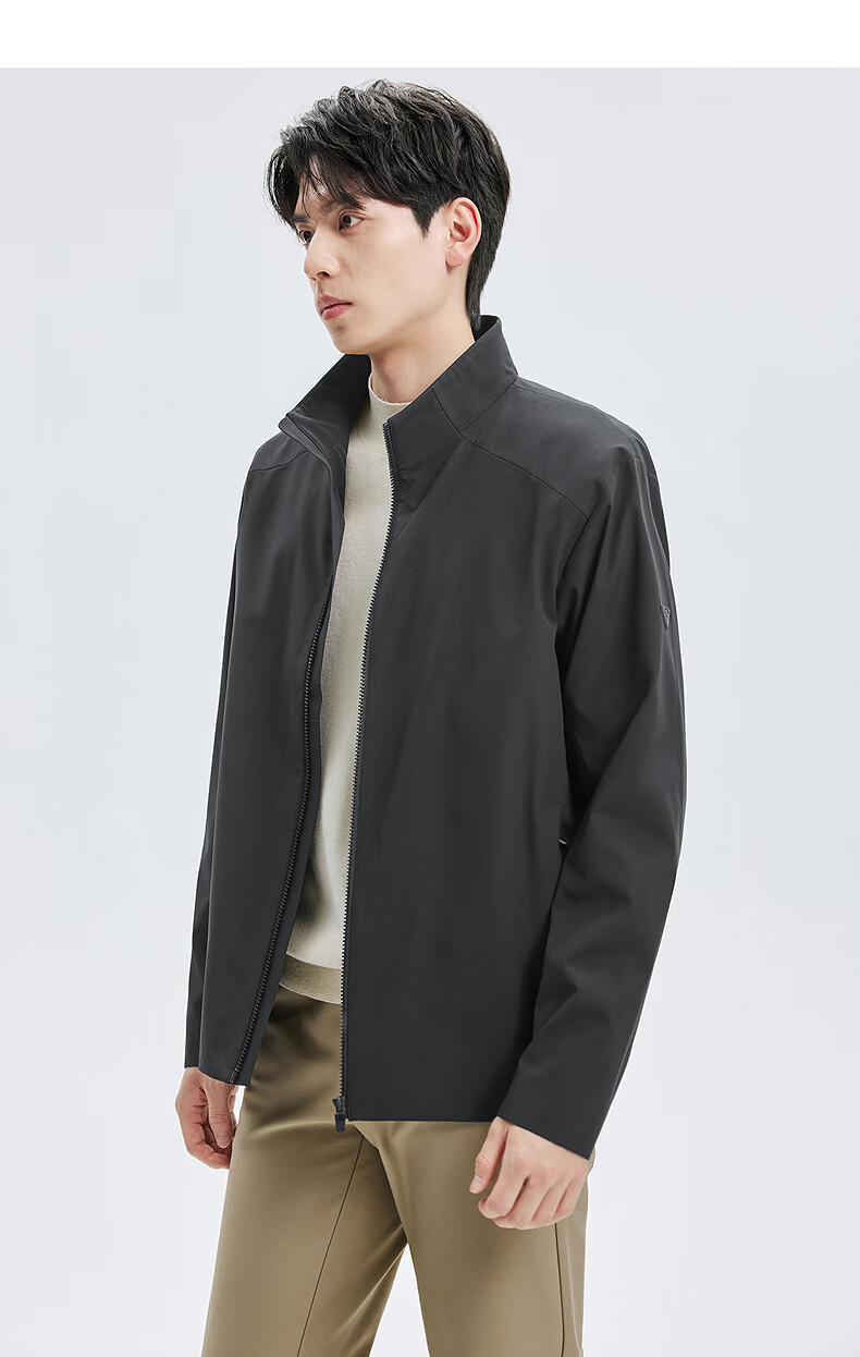 Seven Wolves [Three-proof Thin Fleece] Men's Jacket Spring Autumn Windproof Stand Collar Casual Men's Outerwear Black 4XL (190) 5