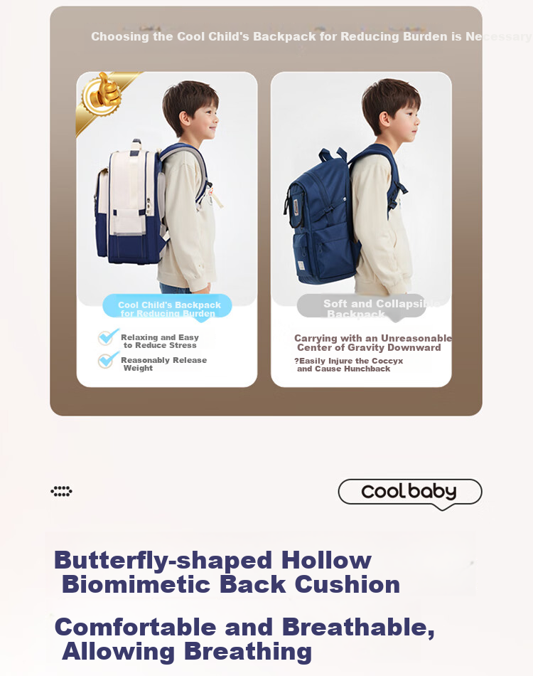 COOLBABY Schoolbag for Primary School Boys And Girls Grades 1-3 Children's Spine-Protecting Shoulder-Protecting Stylish Backpack 3