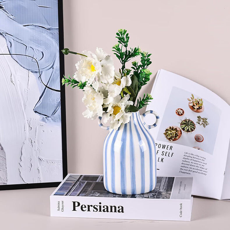 Mudingding Double-Ear Ceramic Art Vase, Nordic Cream Style, Hydroponic Flower Arrangement, Homestay Decoration, High-End Birthday Gift 2