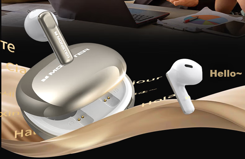 MONSTER N-Lite 217 Noise-Cancelling Semi-In-Ear Bluetooth Earphones Bluetooth 6.0 Digital Battery Display Call Noise Cancellation Long Battery Life Compatible with Apple Huawei Xiaomi Oppo White 5