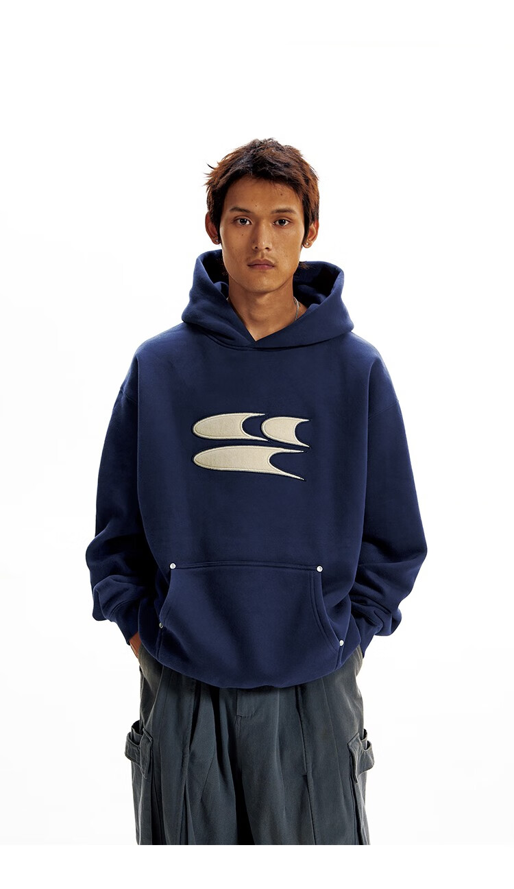 Crying Center Blue Wool Layered 3C Logo Fleece Sweatshirt Deep Blue S [Wen Qi Same Style] 14