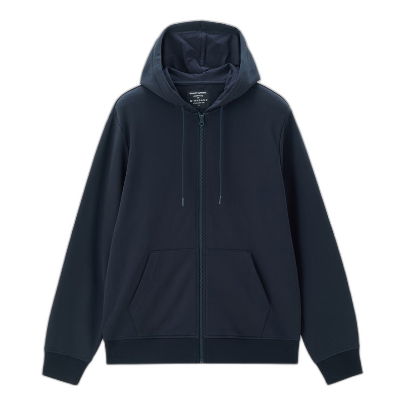 Giordano Casual Jacket for Men, Zip-Up Sports Coat, Pure Cotton Kangaroo Pocket Hooded Sweatshirt, Cardigan for Men, 13074890