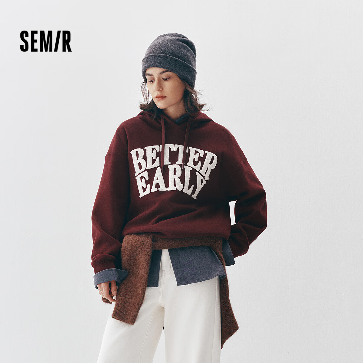 Женская толстовка Semir, флисовая, оверсайз, с буквенным принтом, для зимы 2025, повседневный стиль