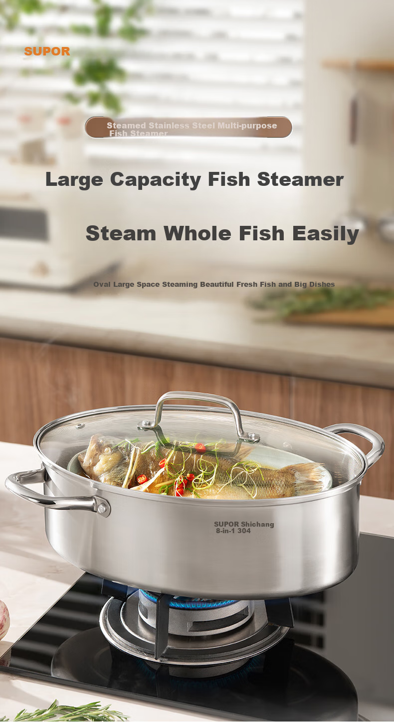 SUPOR 304 Stainless Steel Multi-Purpose Steaming Pot, 6.3L Deep Large Capacity, Visible Lid, Suitable for Open Flame And Electric Ceramic Stoves 1