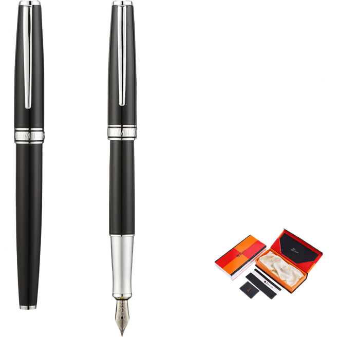 Pimio Fountain Pen, Signature Pen, Business Office Gift for Men And Women, Mid-Autumn Festival Present, Adult Student Calligraphy Practice, EF Iridium Gold Ink Pen Hose Series 722 Bright Black with Silver Clip