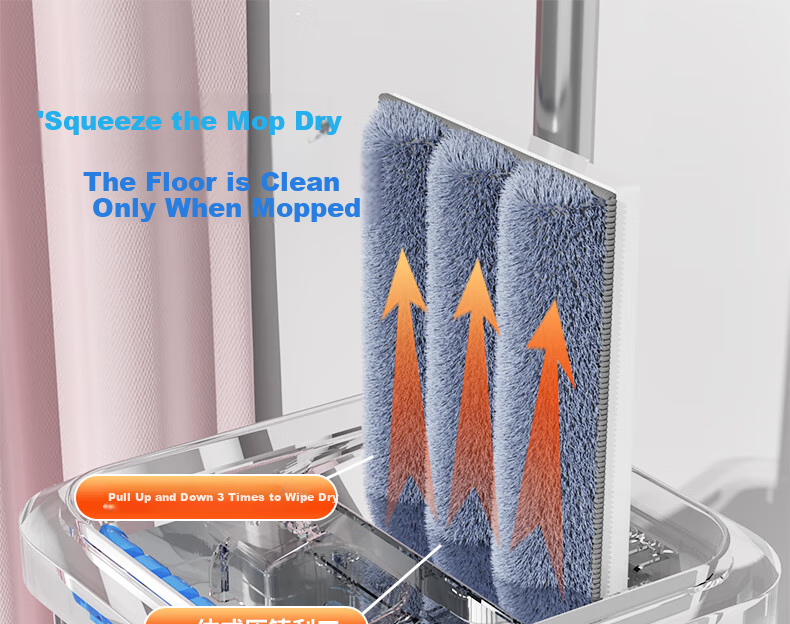 Dongfangliangjie Household Mop, All-In Cleaning, Scraper Plate Mop, Extra Large 50cm Scraper Plate with Bucket, Hands-Free Mop, Floor Cloth 6